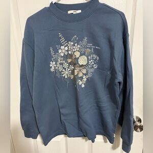 Vans Off The Wall Blue Embroidered Floral Wildflower Sweatshirt
